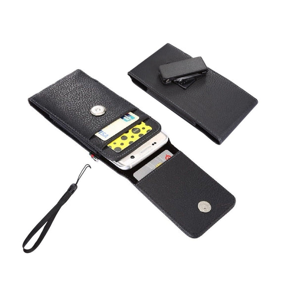 Magnetic leather Holster Card Holder Case belt Clip Rotary 360 for LAVA IRIS 45 (2019) - Black