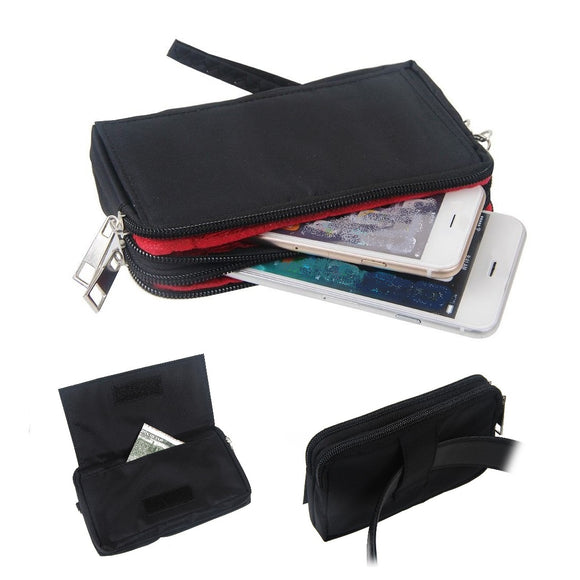Multipurpose Horizontal Belt Case with Zip Closure and Hand Strap for ZTE Blade A3Y (2020)