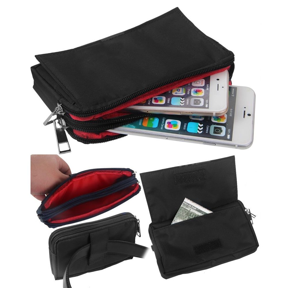 Multipurpose Horizontal Belt Case with Zip Closure and Hand Strap for LG LMX220N X Series X2 (2019) - Black (15.5 x 8.5 x 2 cm)