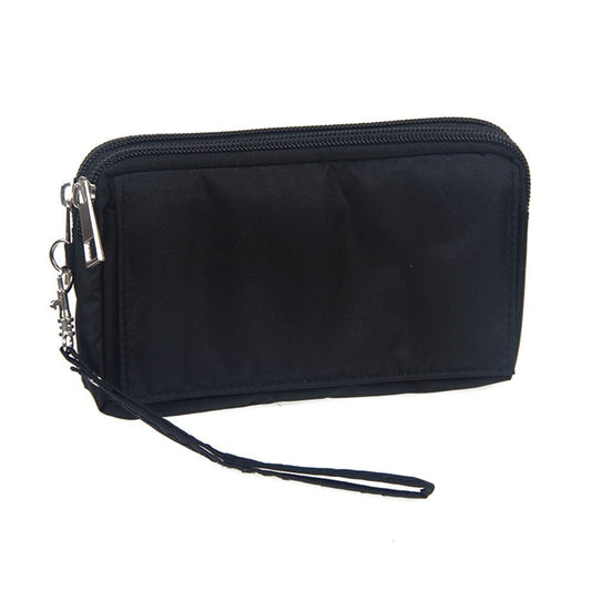 Multipurpose Horizontal Belt Case with Zip Closure and Hand Strap for LAVA IRIS 45 (2019) - Black (15.5 x 8.5 x 2 cm)