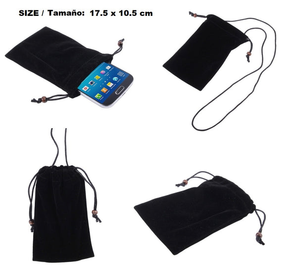 Case Cover Soft Cloth Flannel Carry Bag with Chain and Loop Closure for ZTE Blade A7 (2020) - Black