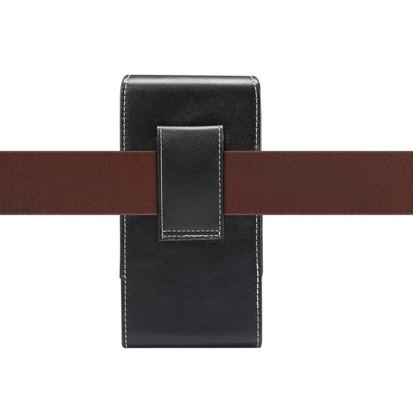 New Design Vertical Leather Holster with Belt Loop for Alcatel 1V (2019) - Black