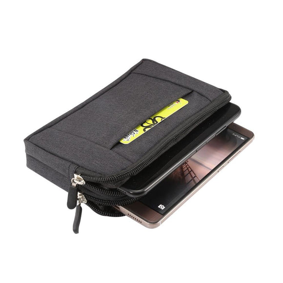 Multipurpose Horizontal Belt Case 2 Compartments Zipper for LG LMX525HA Q Series Q60 (2019) - Black (16.5 x 9 x 2 cm)