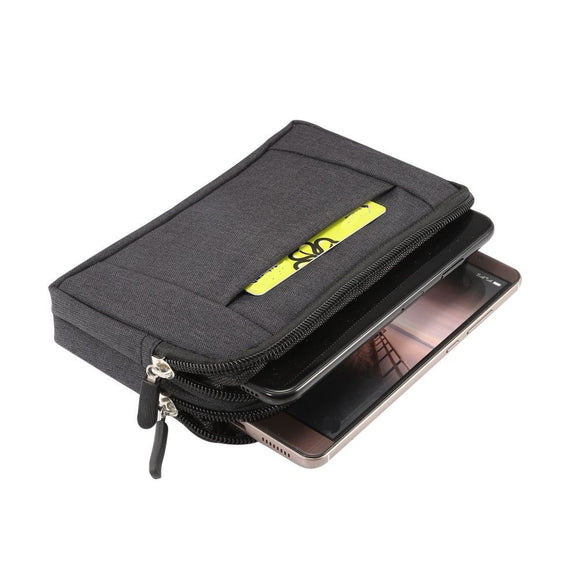 Multipurpose Horizontal Belt Case 2 Compartments Zipper for Tecno Mobile Camon 15 (2020)