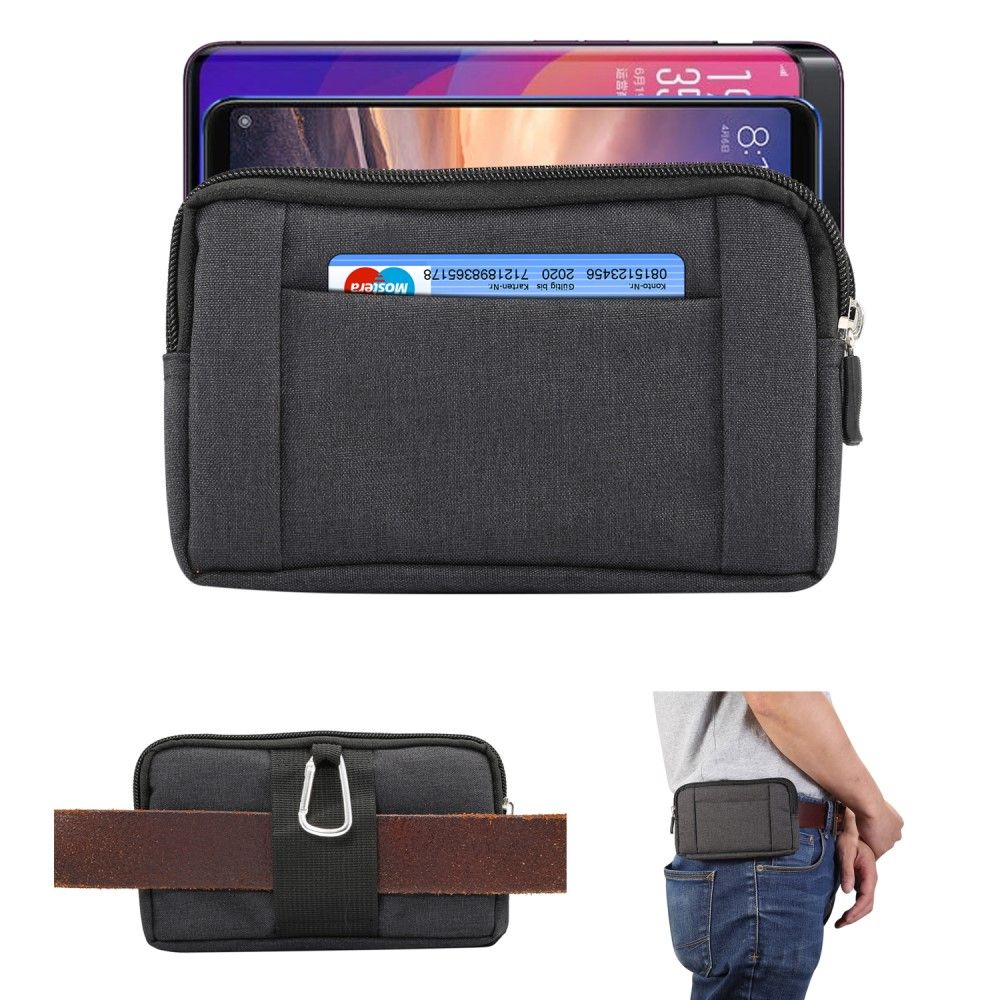 Multipurpose Horizontal Belt Case 2 Compartments Zipper for Realme X50 (2020) - Black (16,5 x 9 x 2 cm)