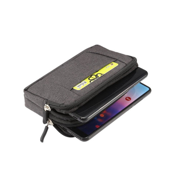 Multipurpose Horizontal Belt Case 2 Compartments Zipper for Panasonic Eluga I7 (2019) - Black (15 x 8 x 2 cm)
