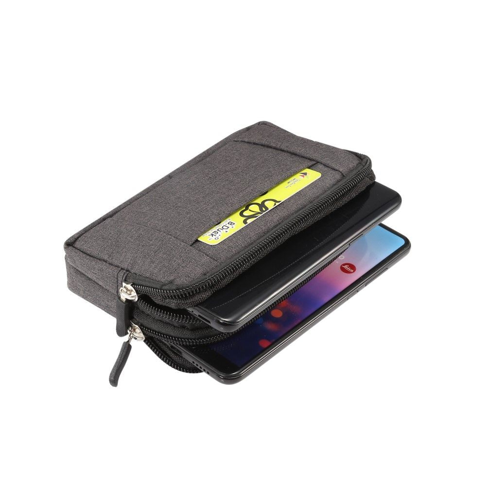 Multipurpose Horizontal Belt Case 2 Compartments Zipper for ZTE Blade L130 (2019) - Black (15 x 8 x 2 cm)