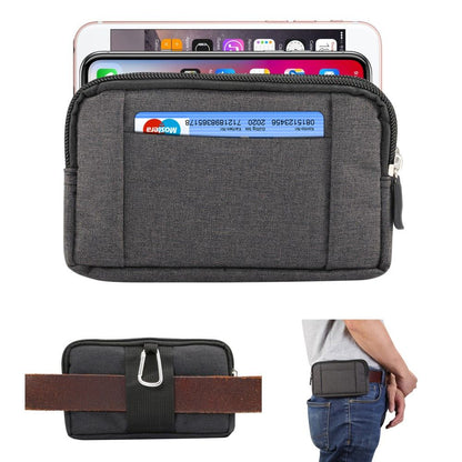 Multipurpose Horizontal Belt Case 2 Compartments Zipper for Nokia 2720 Flip (2019) - Black (15 x 8 x 2 cm)