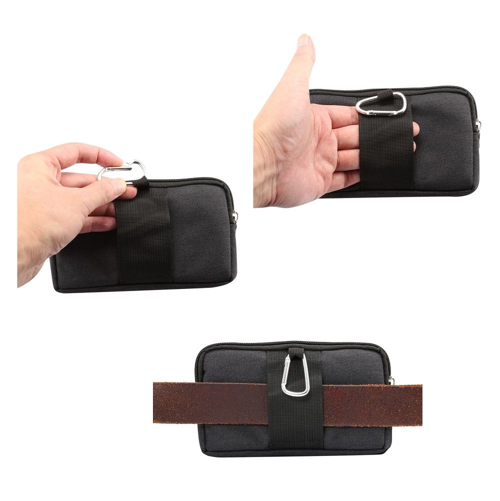 Multipurpose Horizontal Belt Case 2 Compartments Zipper for BQ Mobile BQ-5514G Strike Power (2019) - Black (15 x 8 x 2 cm)