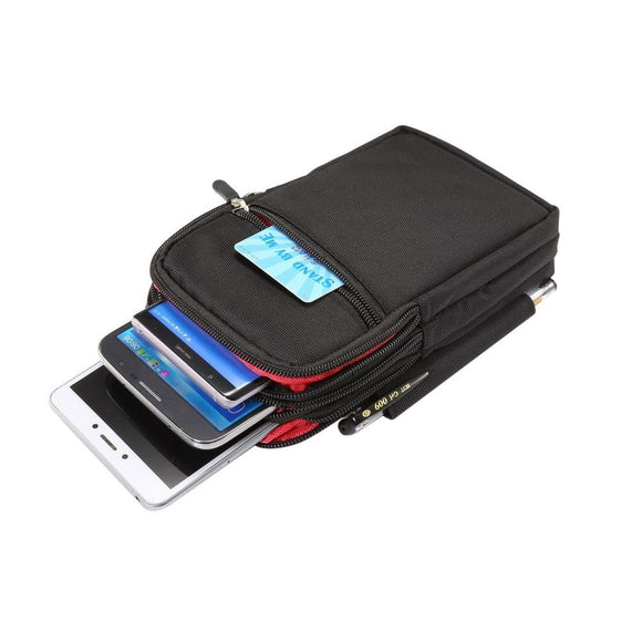 Multi-functional Vertical Stripes Pouch 4 Bag Case Zipper Closing for HUAWEI HONOR 8X MAX (2018) XXL Black (19 x 11.5 cm)