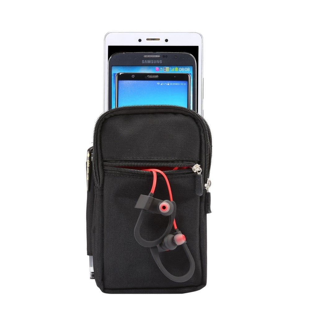 Multi-functional Vertical Stripes Pouch 4 Bag Case Zipper Closing for DOOGEE S70 (2018) XXL Black (19 x 11.5 cm)