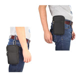 Multi-functional Vertical Stripes Pouch 4 Bag Case Zipper Closing for Lenovo Tab M7 (2019) - XXL Black (19 x 11.5 cm)