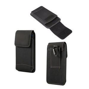 Belt Case Cover Vertical New Design Leather & Nylon for Assistant AS-601L Pro (2019) - Black