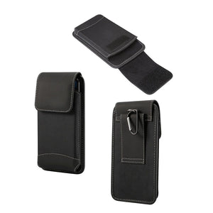 Belt Case Cover Vertical New Design Leather & Nylon for Texet TM-5083 Pay 5 (2019) - Black