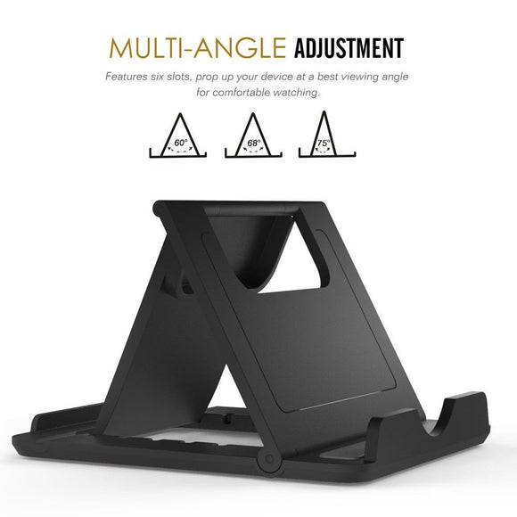 Holder Desk Universal Adjustable Multi-angle Folding Desktop Stand for Smartphone and Tablet for => INTEX INDIE 44 (2018) > Black