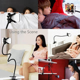 Flexible Metal Long Arm Lazy Bracket Holder with Phone Clamp & Desk Clip. Multi-function: Desktop, Bed Headboard, Car, Sofa. for MAXCOM COMFORT MM426 (2019) - Black