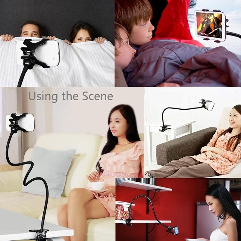 Flexible Metal Long Arm Lazy Bracket Holder with Phone Clamp & Desk Clip. Multi-function: Desktop, Bed Headboard, Car, Sofa. for BQ 5302G VELVET 2 (2019) - Black