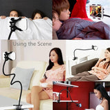 Flexible Metal Long Arm Lazy Bracket Holder with Phone Clamp & Desk Clip. Multi-function: Desktop, Bed Headboard, Car, Sofa. for FLY VIEW (2019) - Black