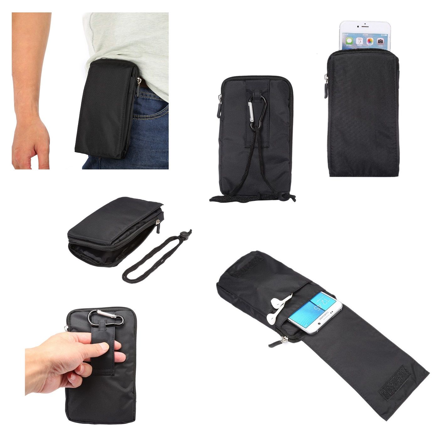 Multi-functional Belt Wallet Stripes Pouch Bag Case Zipper Closing Carabiner for ZTE Blade A7s (2020) 